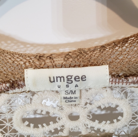 Umgee Tunic Open Knit Oversized Boxy Laced CrochetTan Off White Size Sma… - Picture 7 of 10